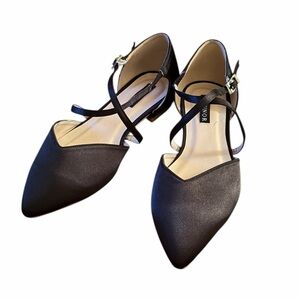 ERIJUNOR•Satin Cross Strap Pointed Toe Flats